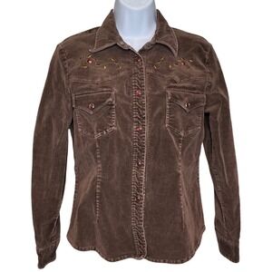for joseph Studio Brown Corduroy Embroidered Western Button Up Shirt Est  Sz S